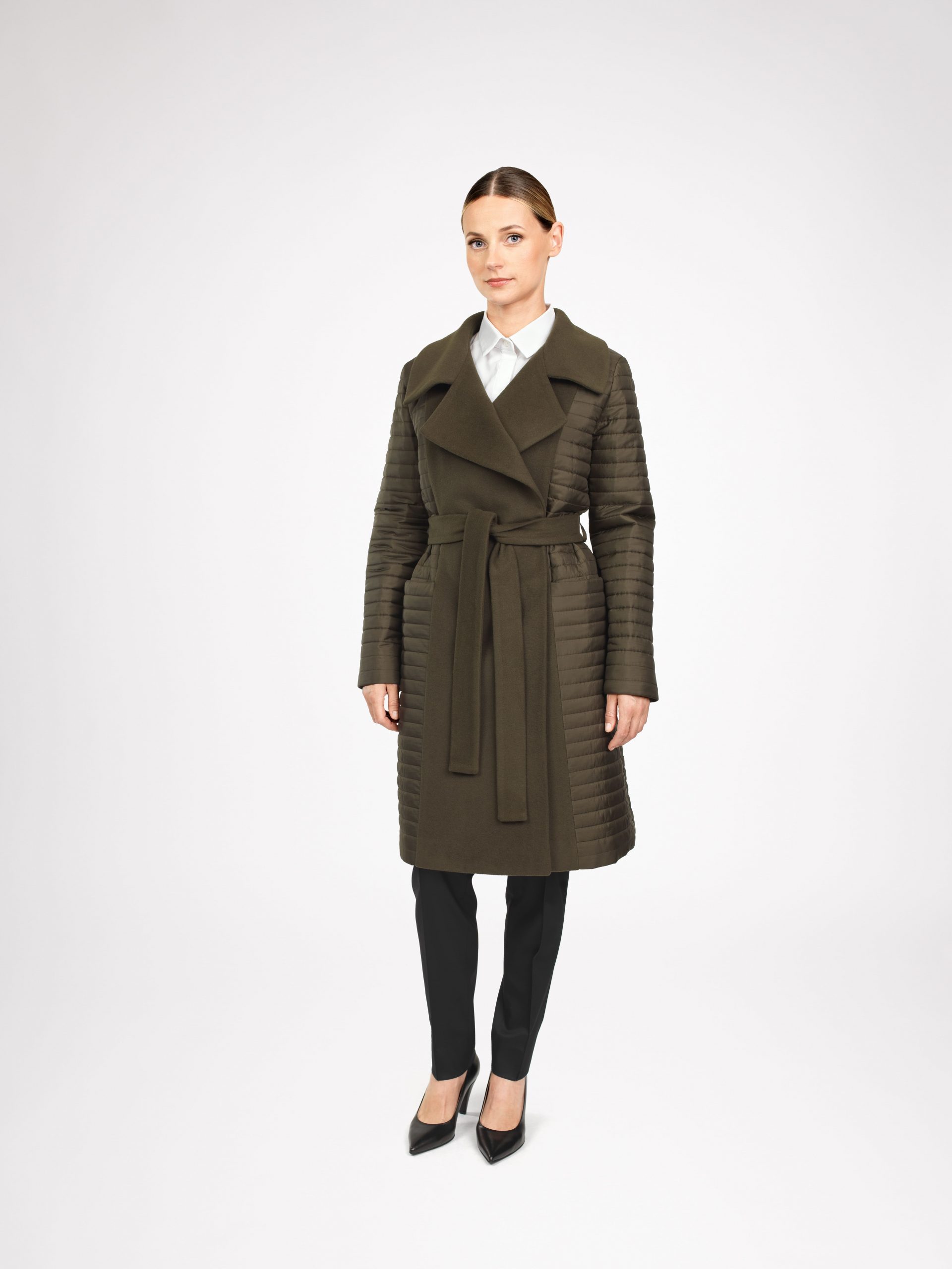 Two-fabric coat for women