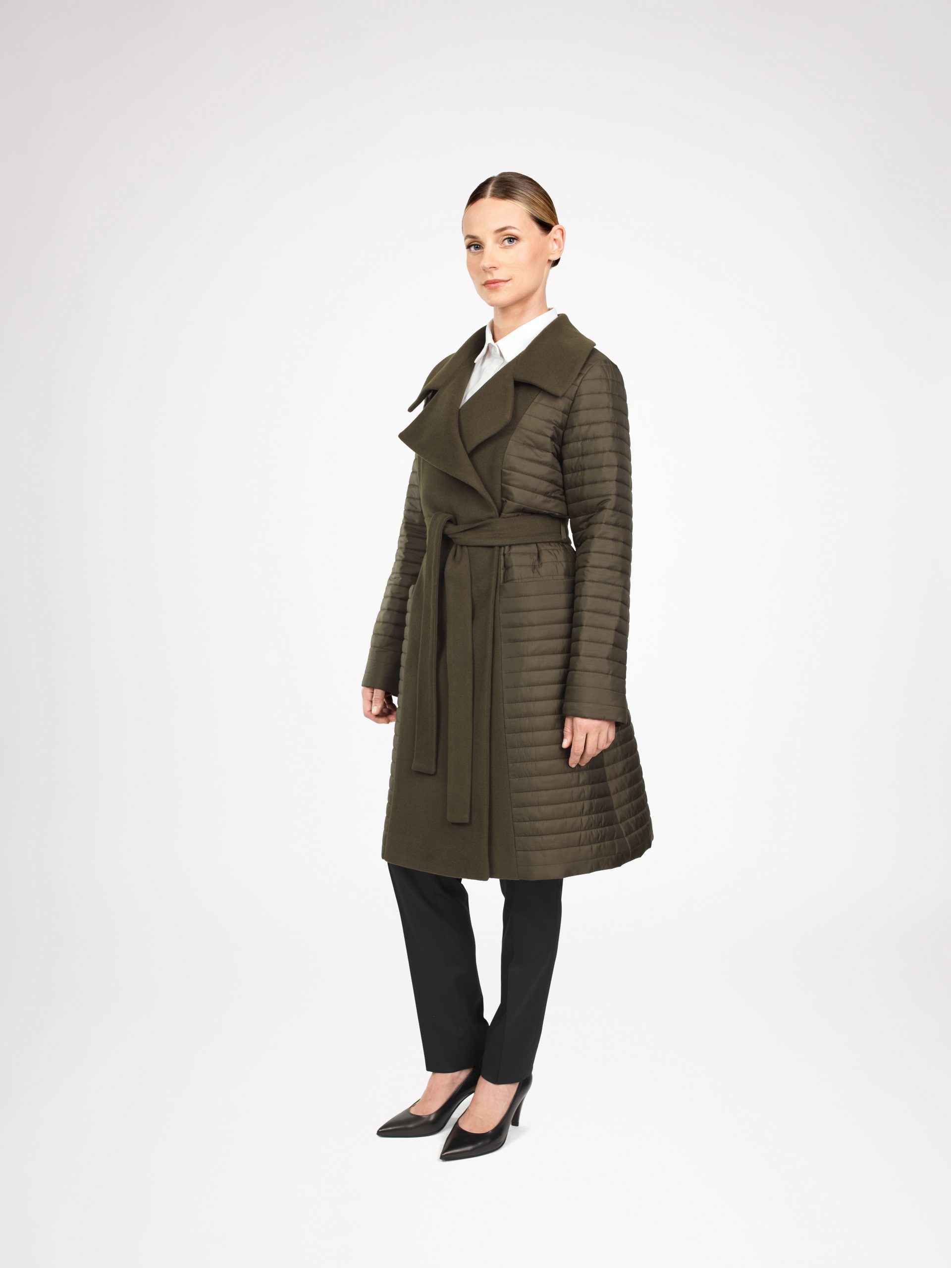 Two-fabric coat for women