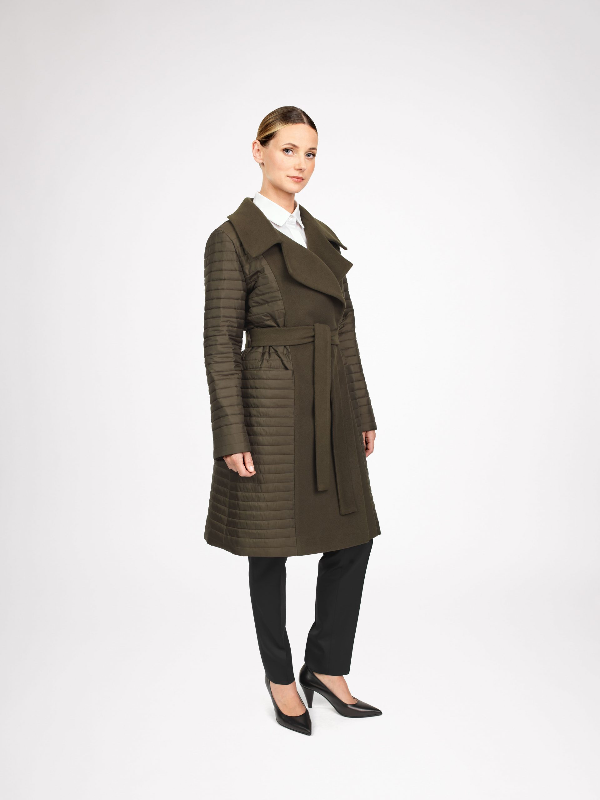 Two-fabric coat for women